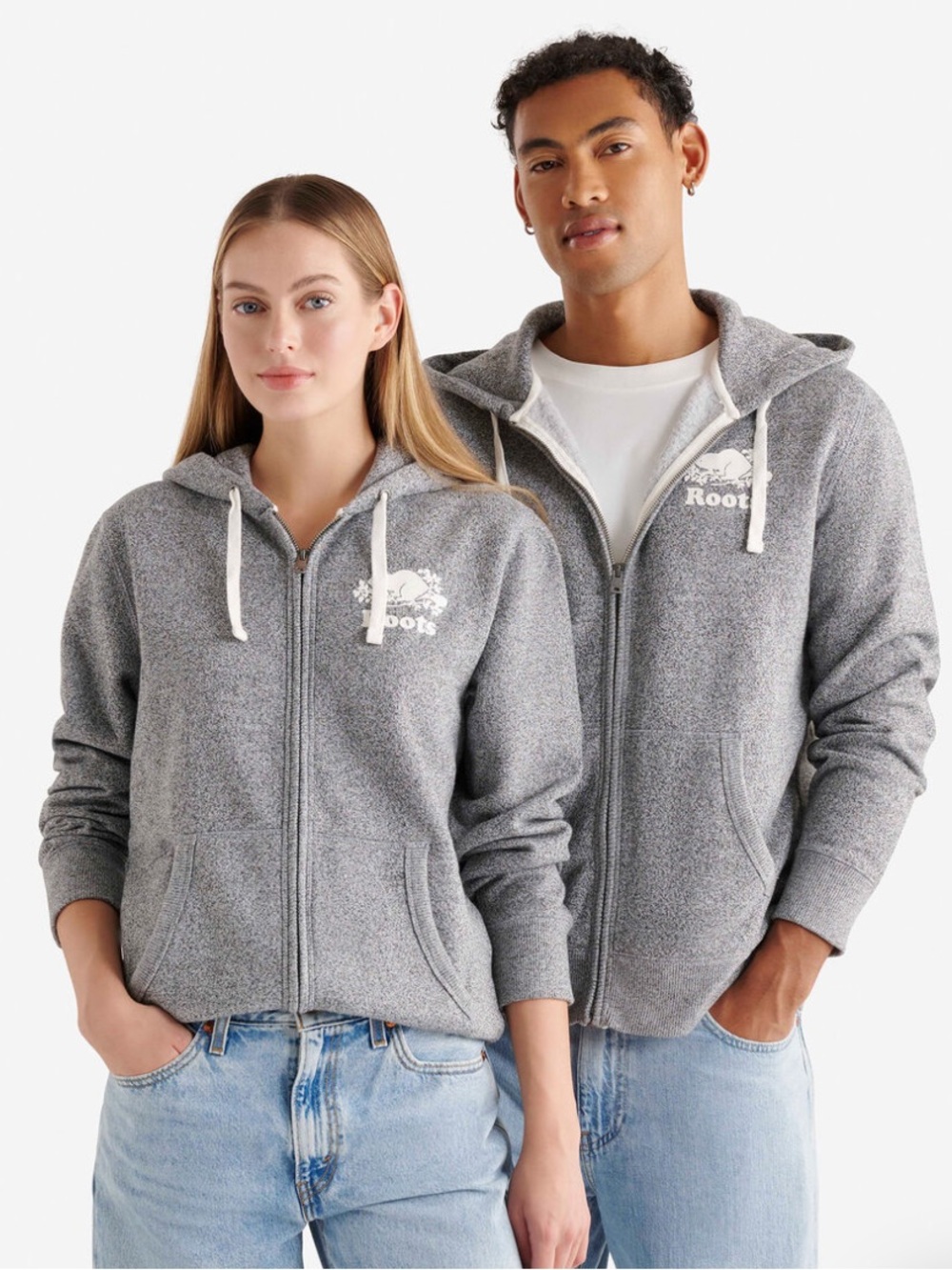 Roots Heather Gray Sweatshirt with White Beaver Logo